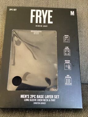 Frye Men’s 2 Piece Base Layer Set , Stretch Jersey Knit, Black size Medium